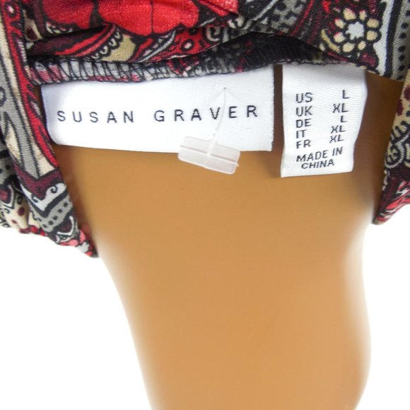 SUSAN GRAVER Top L Cold Shoulder Shirt Stretch Long Sleeve Paisley/Floral Casual - Picture 9 of 11